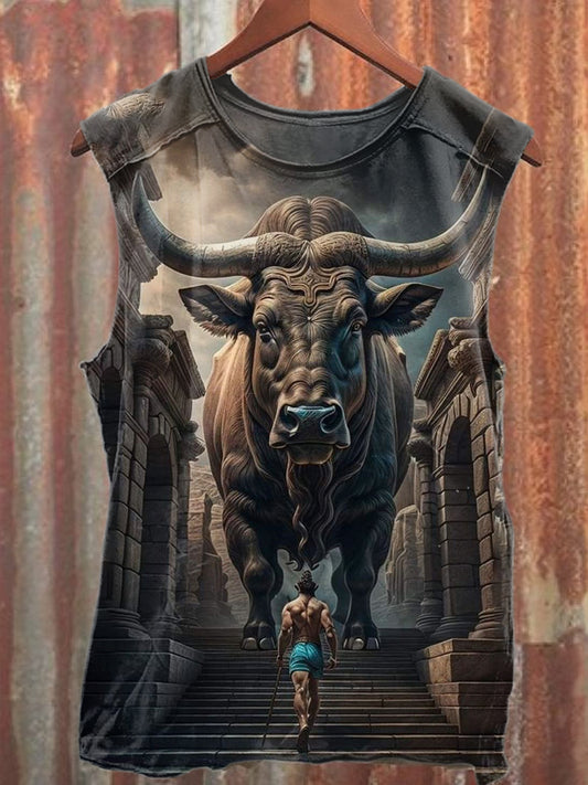 Retro Bullfighting Art Print Casual Cotton Tank Top