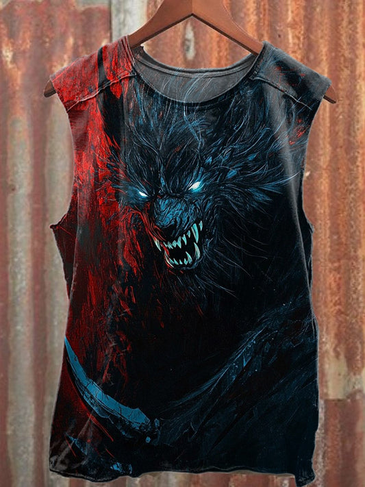 Fierce Monster Print Casual Cotton Loose Tank Top