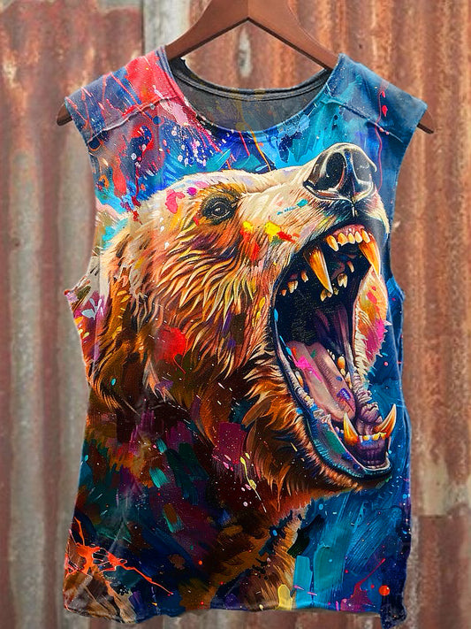 Men's Casual Bear Printed Tank Top