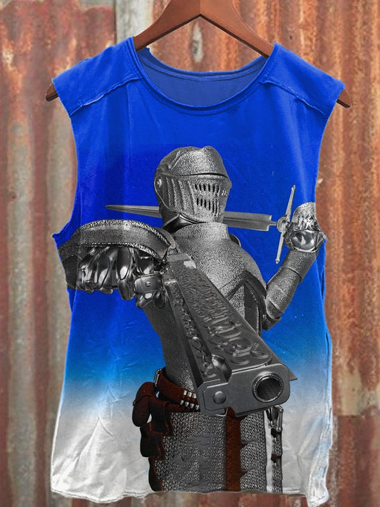 Retro Knight Print Casual Cotton Loose Tank Top