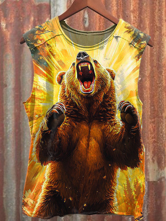 Men's Casual Bear Printed Tank Top