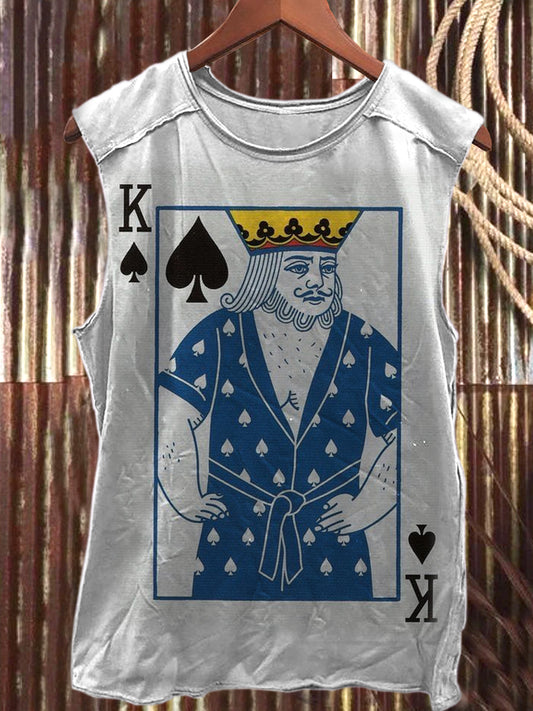 Funny Poker Card Printed Casual Cotton Loose Tank Top