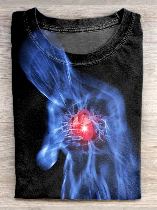 Retro Heart Illustration Print Casual Loose T-Shirt
