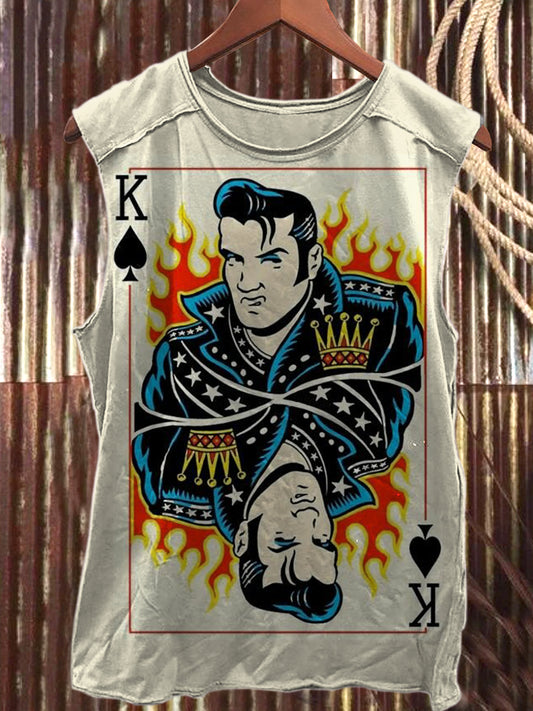 Funny Poker Card Printed Casual Cotton Loose Tank Top