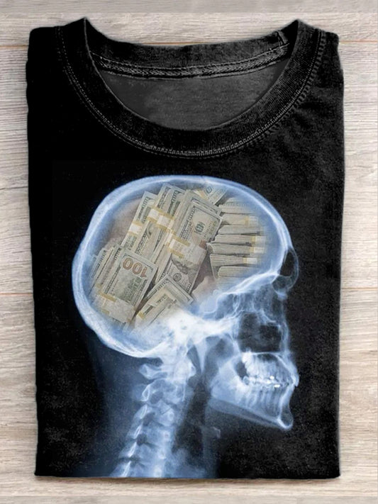 Retro Skull Illustration Print Casual Loose T-Shirt