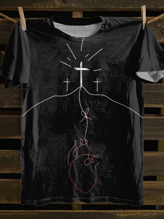Cross Printed Vintage Fashion Loose Short Sleeve T-Shirt