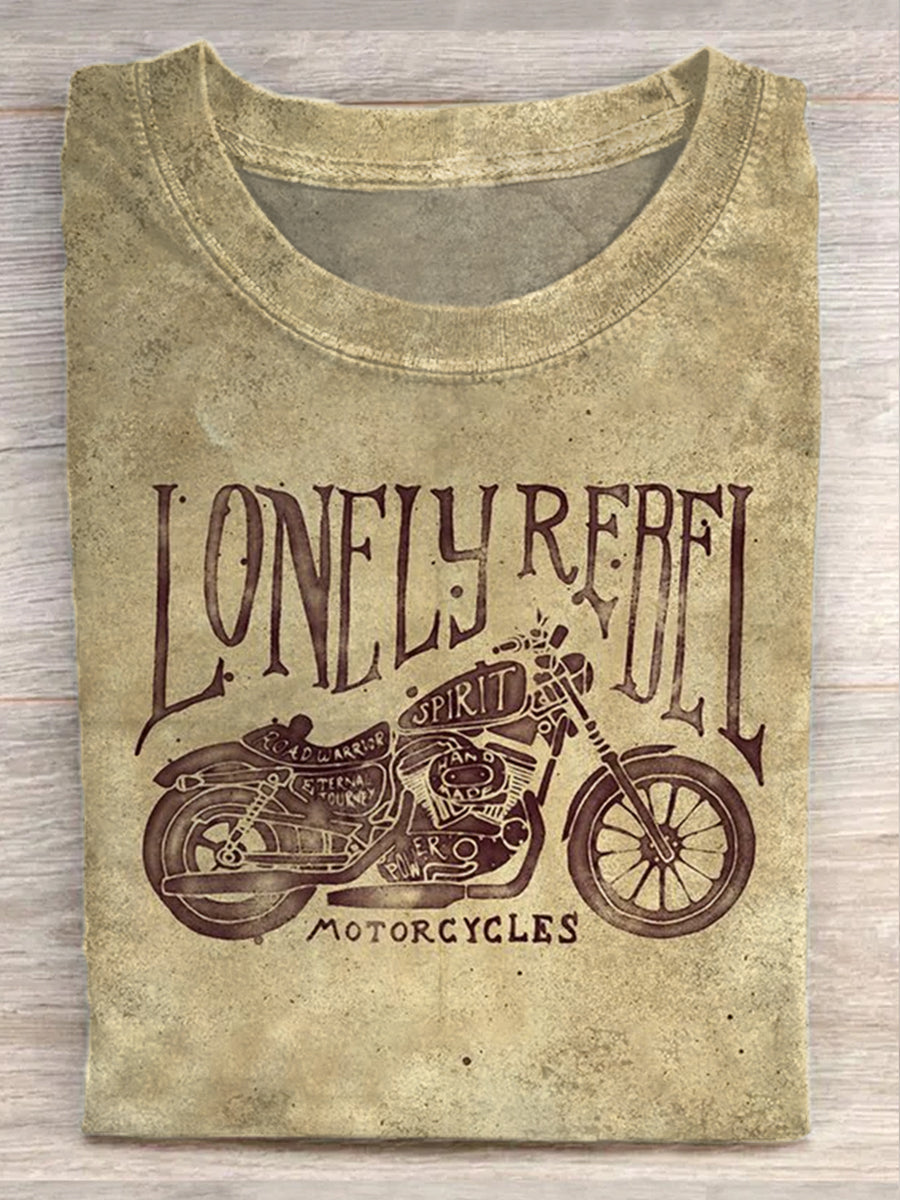 Retro Style Motorcycle Slogan Printed Casual Loose T-Shirt