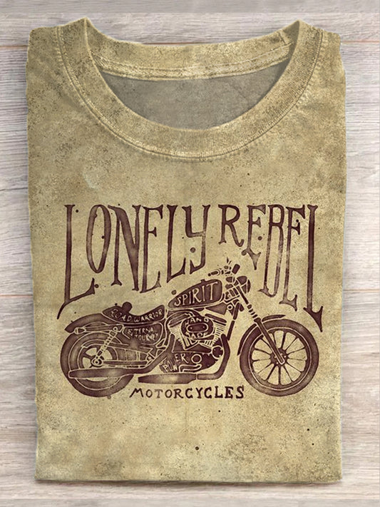 Retro Style Motorcycle Slogan Printed Casual Loose T-Shirt