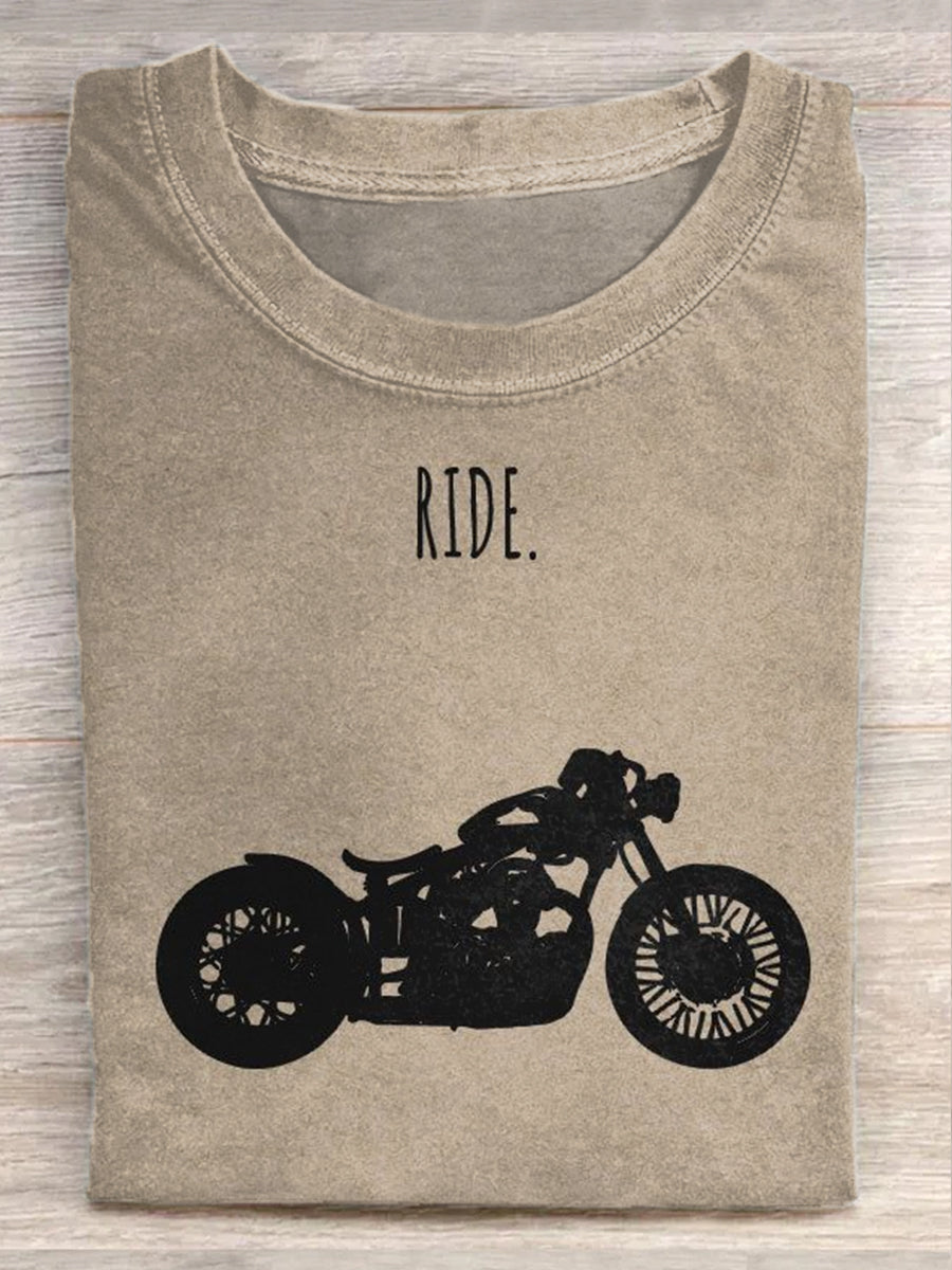 Retro Style Motorcycle Slogan Printed Casual Loose T-Shirt