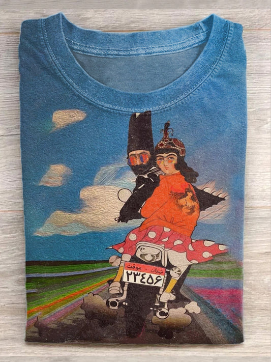 Retro Graffiti Illustration Print Casual Loose T-Shirt