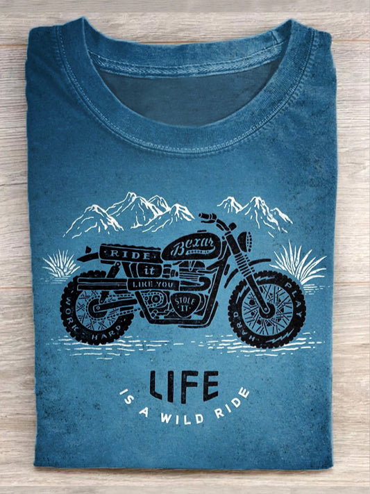 Retro Style Motorcycle Slogan Printed Casual Loose T-Shirt