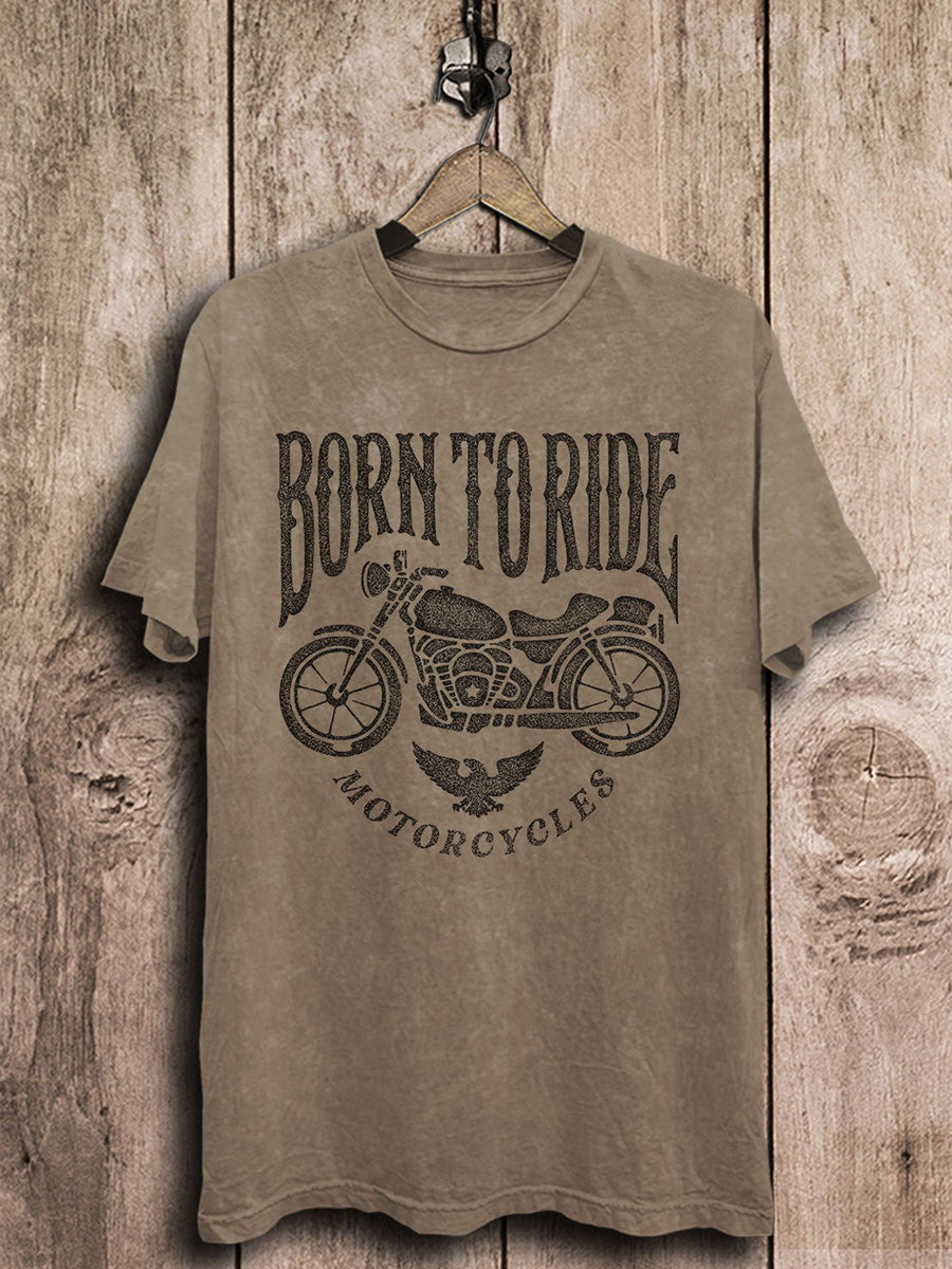 Retro Style Motorcycle Slogan Printed Casual Loose T-Shirt