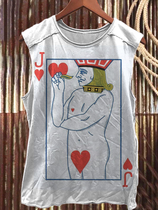 Funny Poker Card Printed Casual Cotton Loose Tank Top