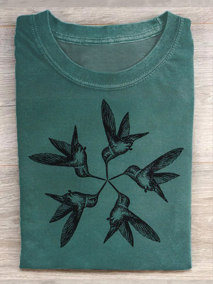 Retro Illustration Print Casual Loose T-Shirt