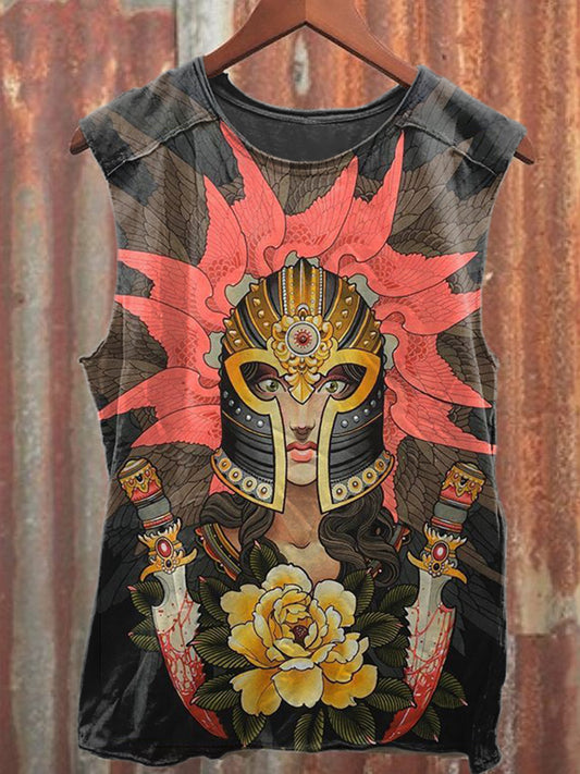 Vintage Tattoo Pattern Illustration Casual Loose Tank Top