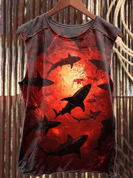 Fierce Shark Art Print Casual Tank Top