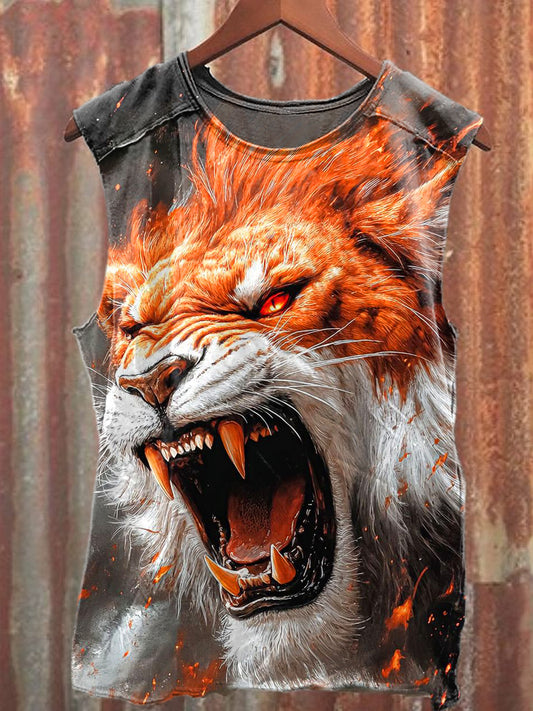 Men's Casual Lion Printed Tank Top