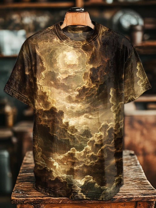 Retro Landscape Illustration Casual Loose Short Sleeve T-Shirt