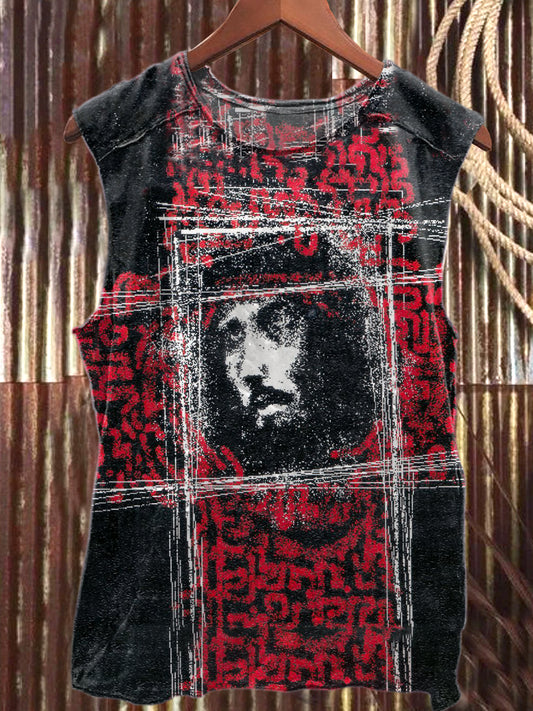 Retro Jesus Graffiti Illustration Casual Loose Tank Top