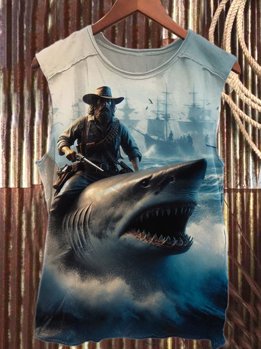 Fierce Shark Art Print Casual Tank Top