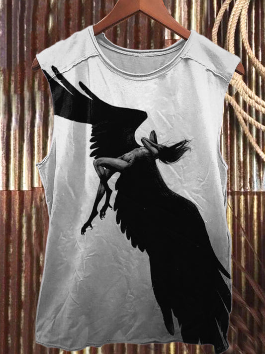 Retro Angel Wings Illustration Casual Loose Tank Top