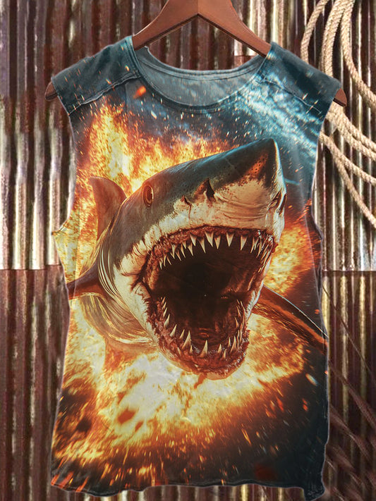 Fierce Shark Art Print Casual Tank Top