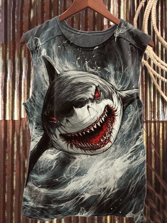 Fierce Shark Art Print Casual Tank Top
