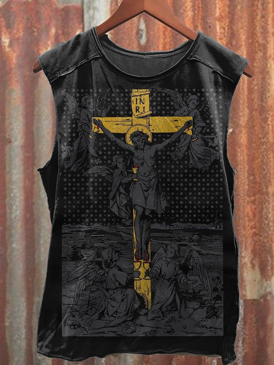 Retro Jesus Graffiti Illustration Casual Loose Tank Top