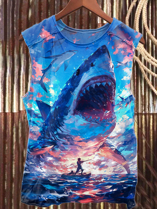 Fierce Shark Art Print Casual Tank Top