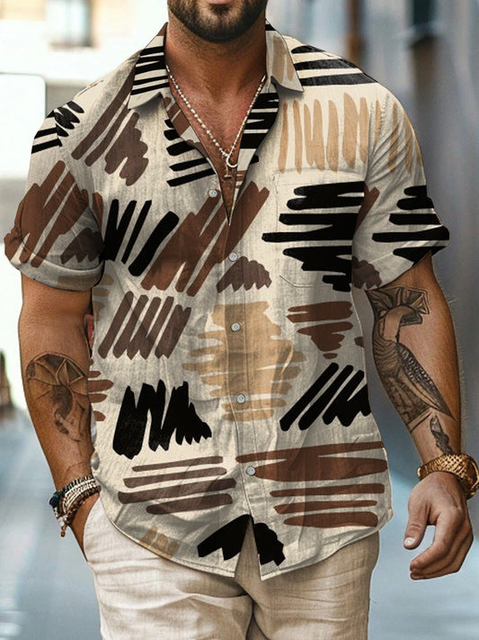 Graffiti Printed Vintage Fashion Lapel Loose Short Sleeve Shirt