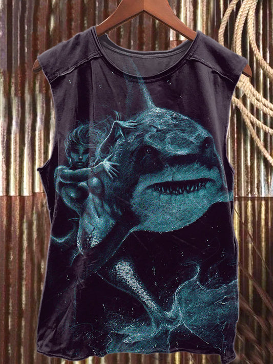 Fierce Shark Art Print Casual Tank Top