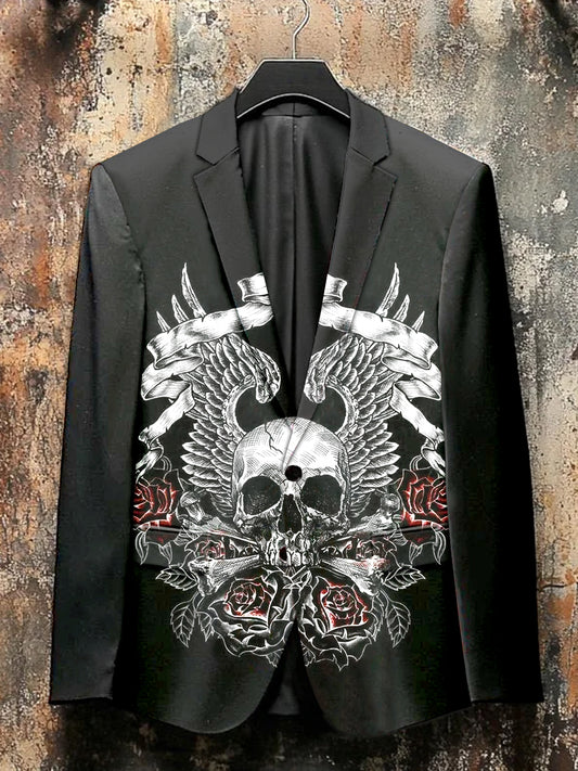 Gorgeous Skull Illustration Print Casual Blazer