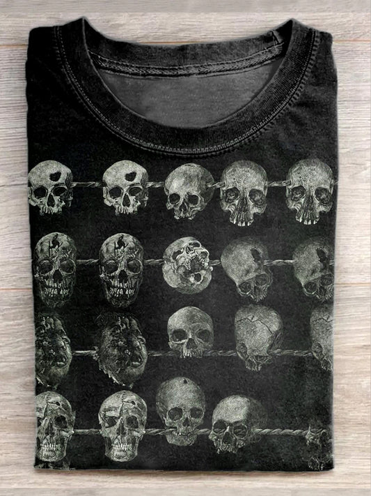 Retro Skull Graphic Illustration Casual Cotton T-Shirt