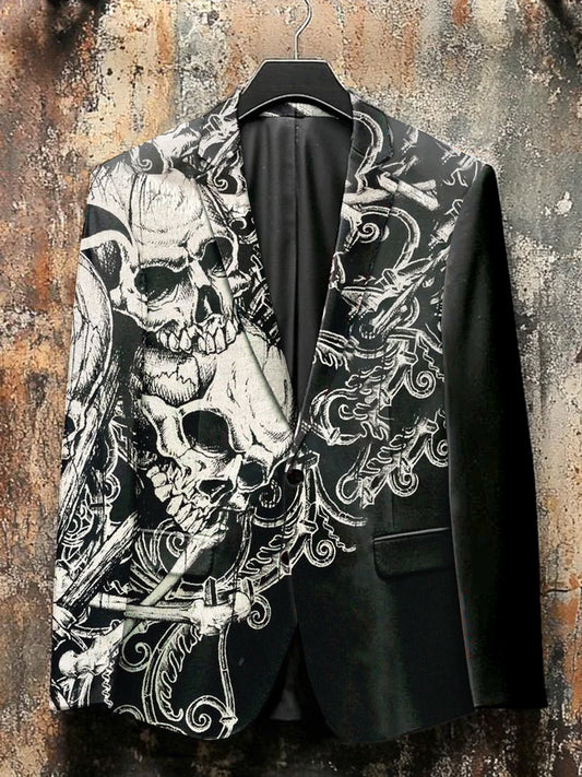 Gorgeous Skull Illustration Print Casual Blazer