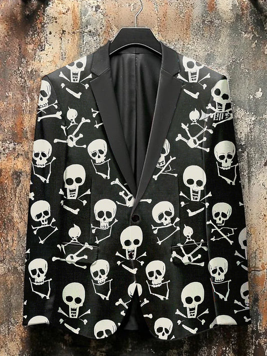 Gorgeous Skull Illustration Print Casual Blazer