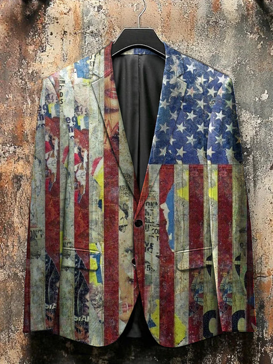 Vintage Independence Day Graffiti Illustration Print Casual Blazer