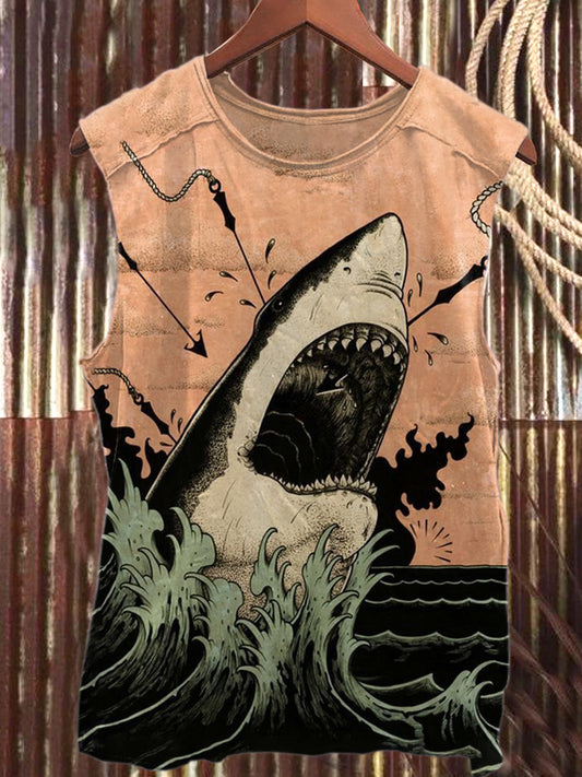 Fierce Shark Art Print Casual Tank Top