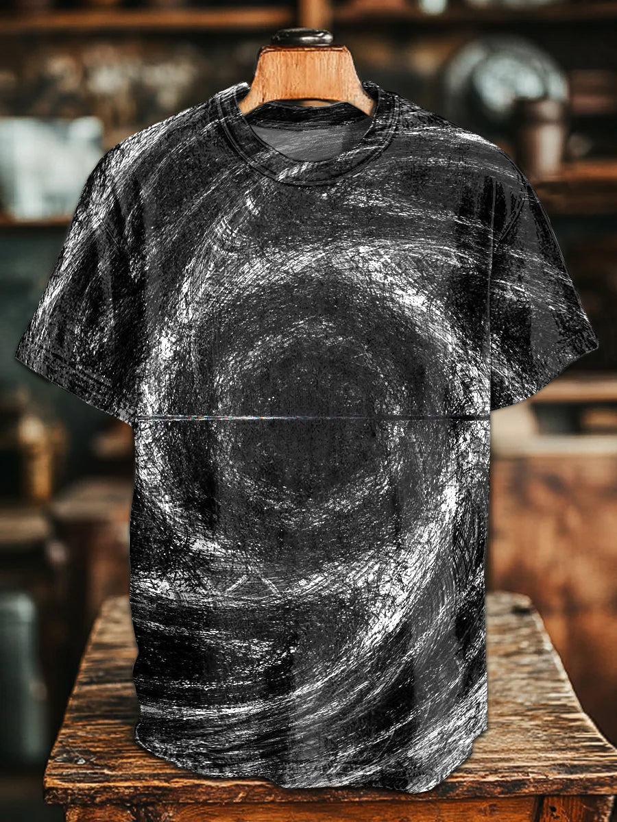 Retro Swirl Illustration Casual Loose Short Sleeve T-Shirt