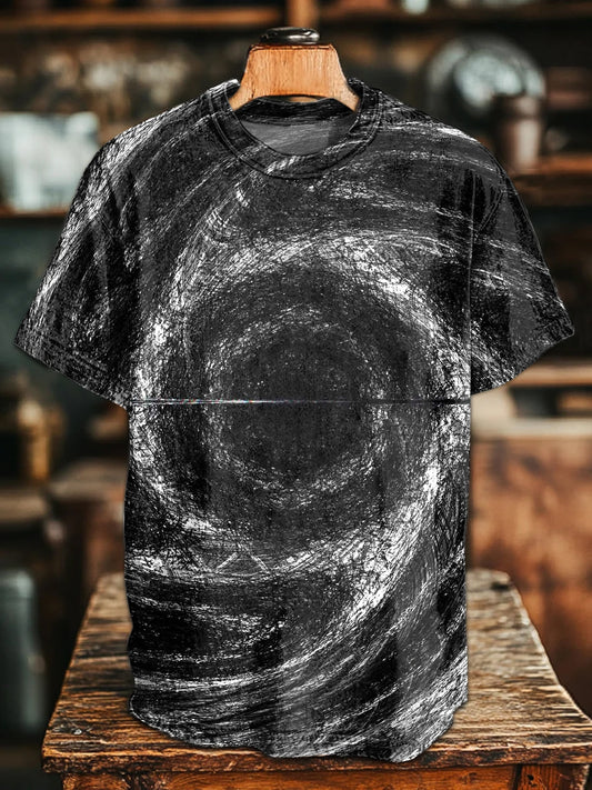 Retro Swirl Illustration Casual Loose Short Sleeve T-Shirt