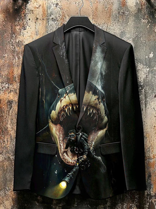 Fierce Shark Art Print Casual Blazer