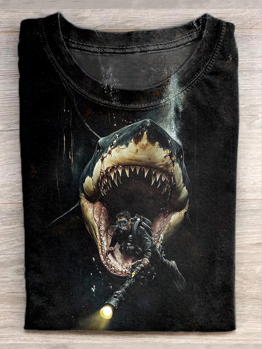 Fierce Shark Art Print Casual T-shirt