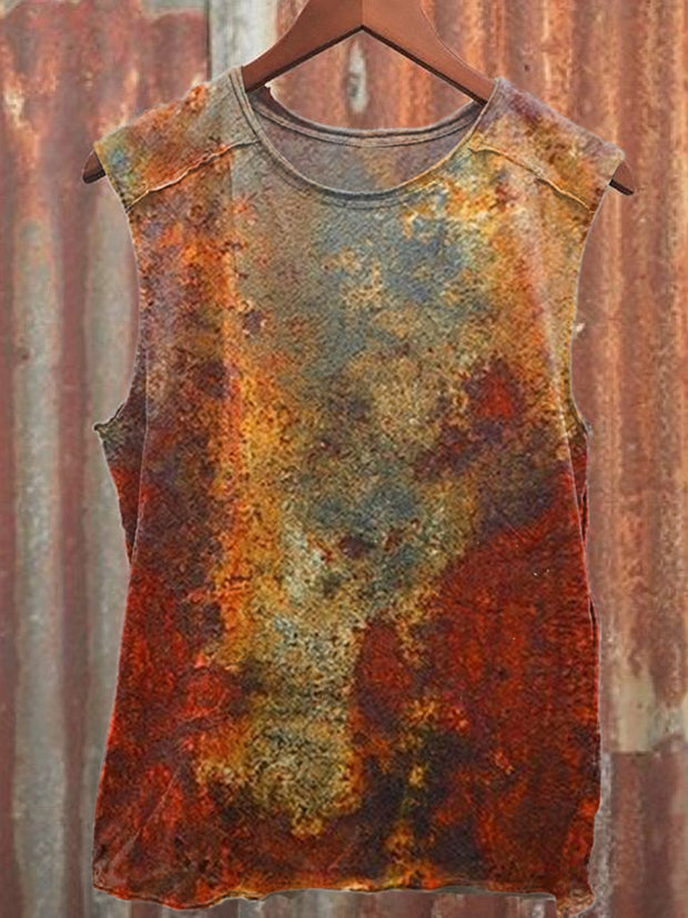 Retro Rust Print Casual Tank Top