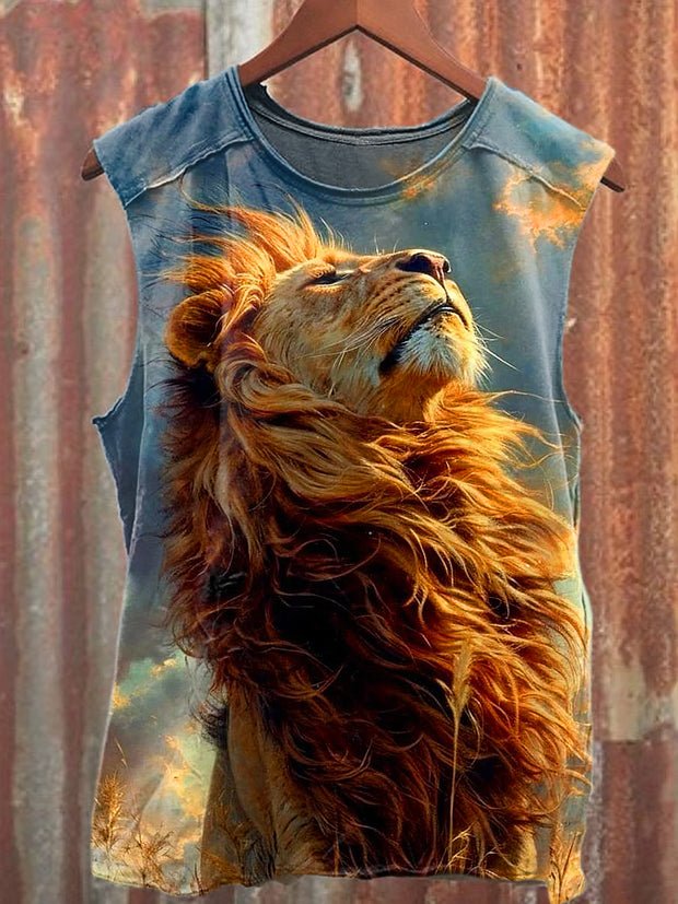 Men's Casual Lion Printed Tank Top
