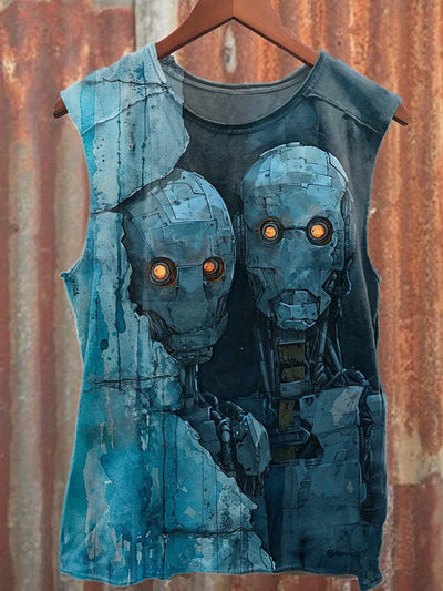 Retro Robot Print Casual Tank Top