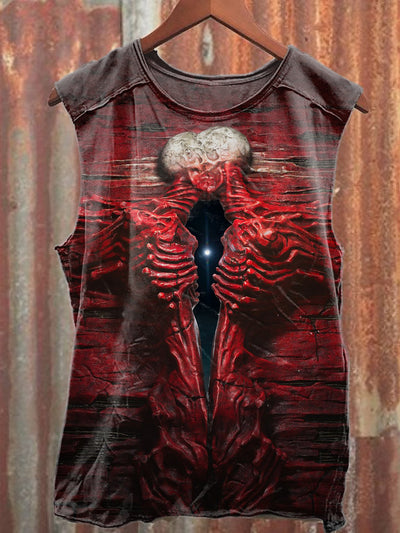 Retro Skull Print Casual Loose Tank Top