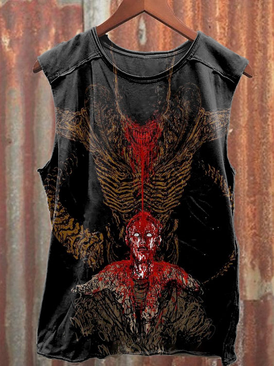 Bloodland Monster Print Loose Casual Tank Top