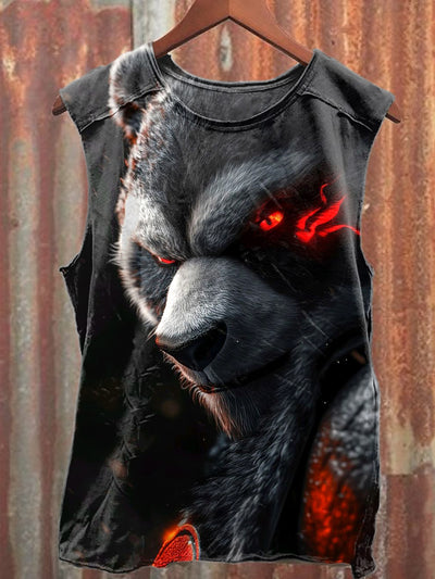 Ferocious Bear Print Casual Loose Tank Top