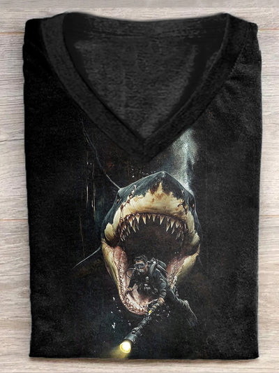 Fierce Shark Art Print Casual T-shirt