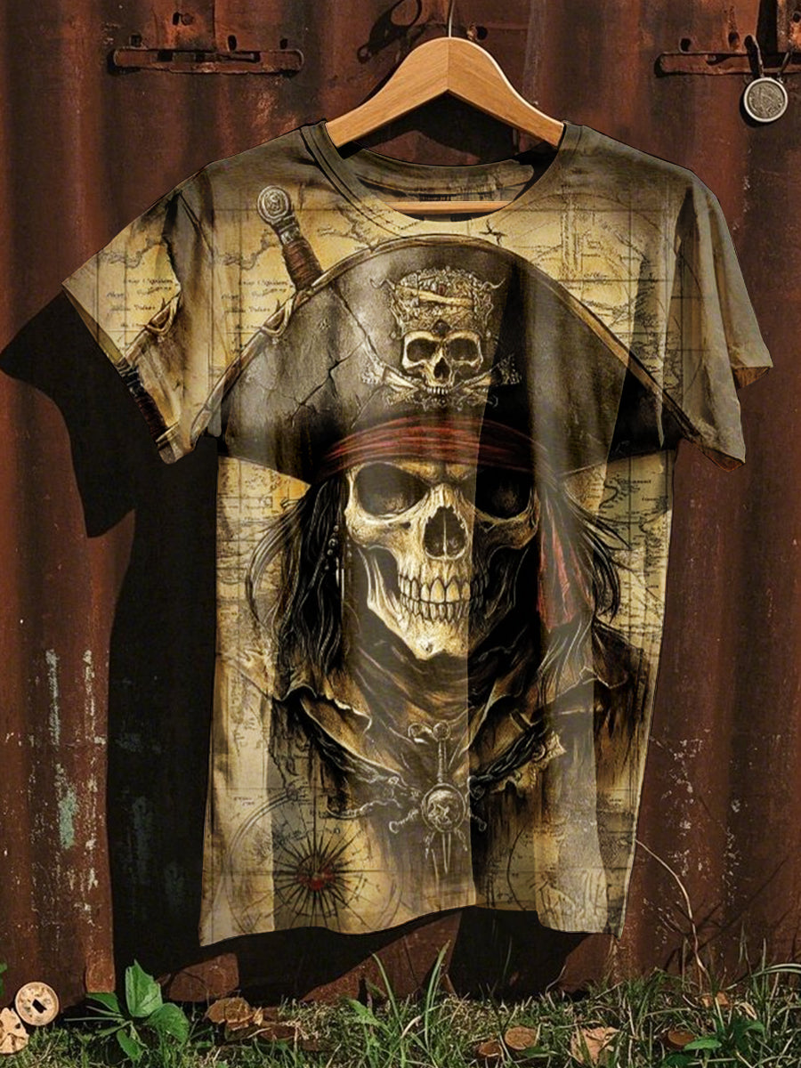 Nautical Pirate Art Print Casual Loose T-Shirt