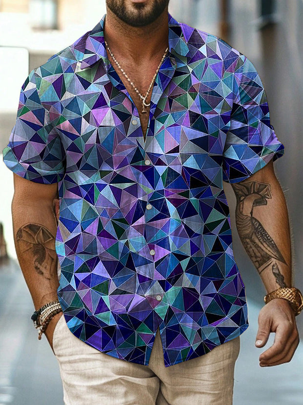 Geometry Printed Vintage Fashion Lapel Loose Short Sleeve Shirt